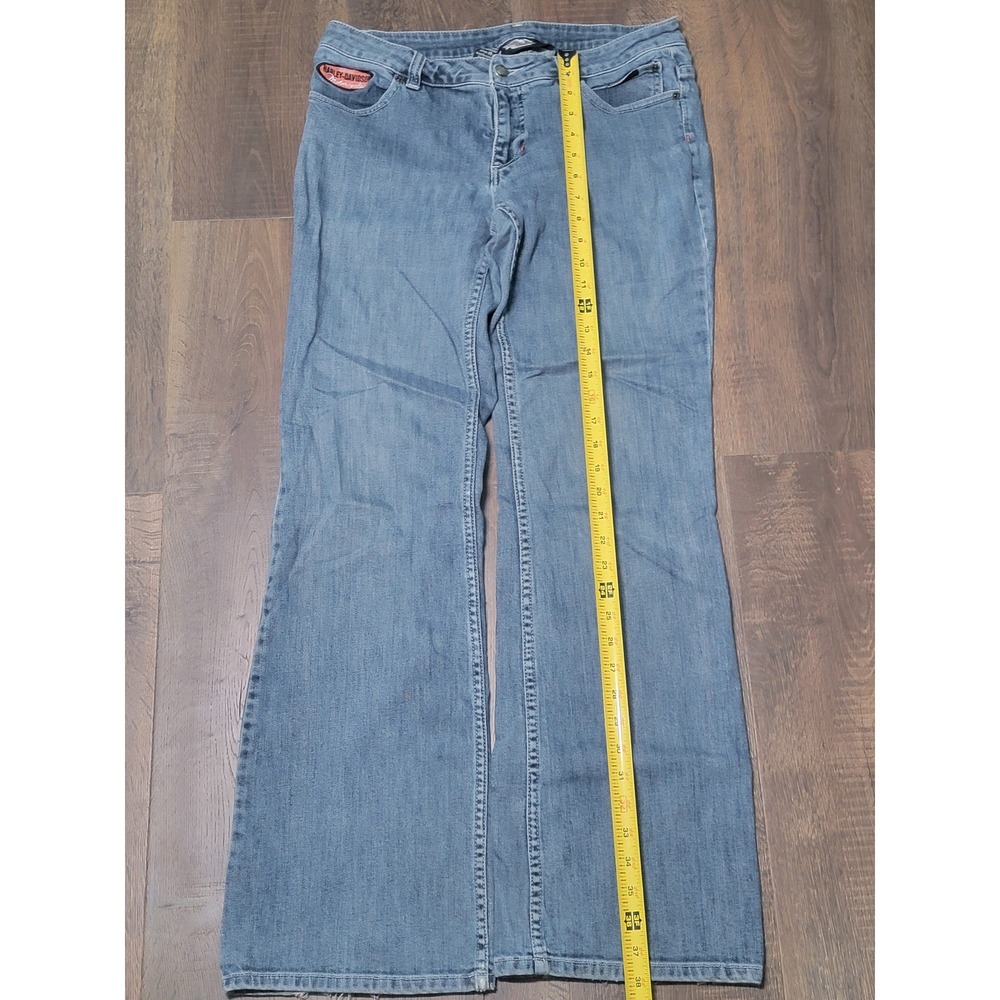 Harley‎ Davidson Motorcycle Womens Denim Jeans Flare Leg Blue Size 8 Long